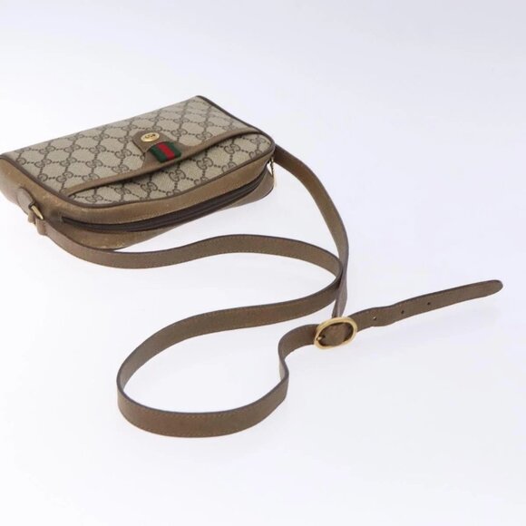 GUCCI GG Supreme Web Sherry Line Bag PVC Beige Gold 116 02 089 Auth BA4187 - Picture 8 of 16